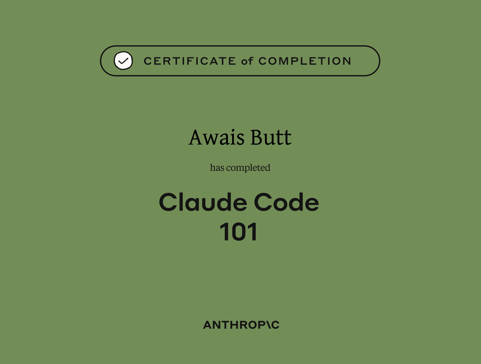 Claude Code 101 certificate