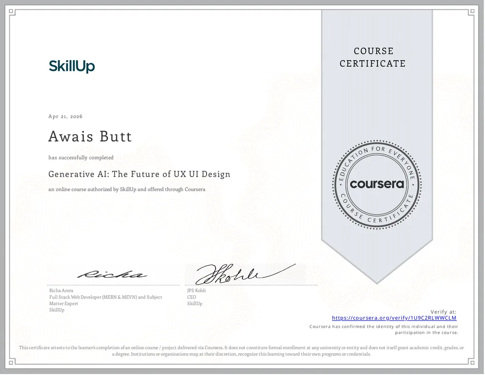 Generative AI: The Future of UX/UI Design certificate