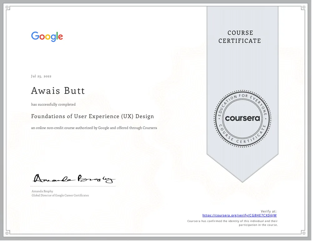 Foundations of User Experience (UX) Design certificate