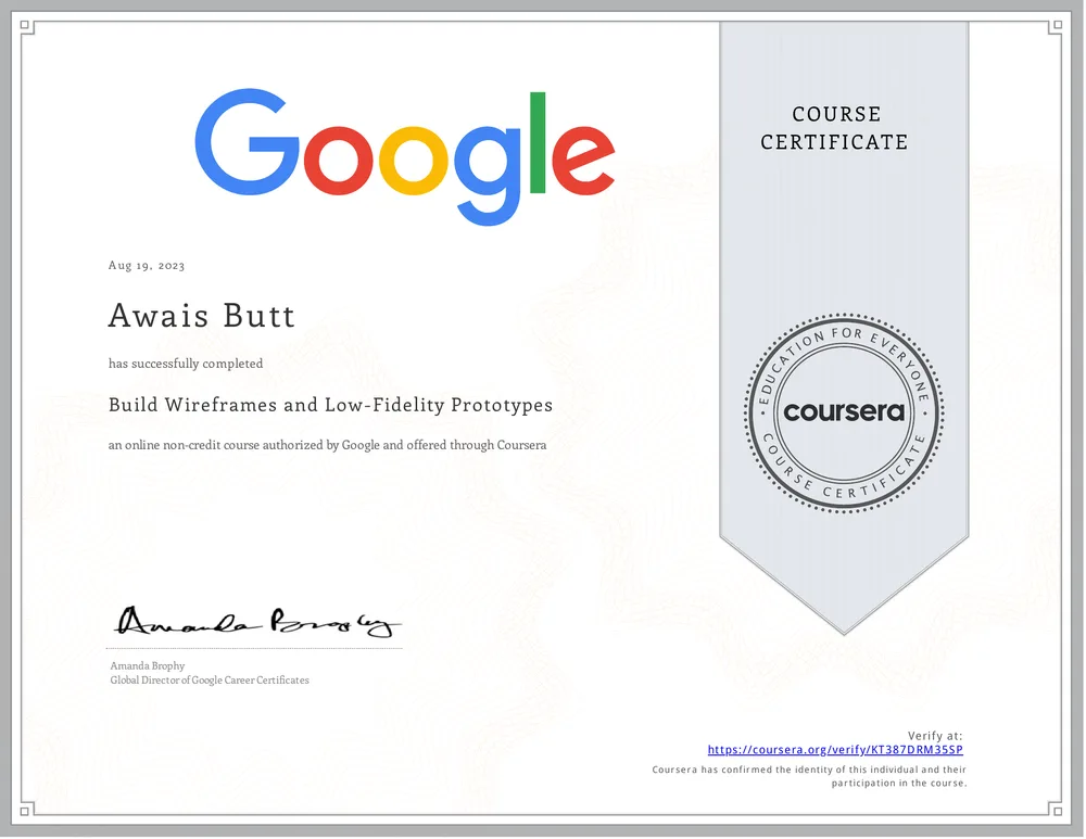 Build Wireframes and Low-Fidelity Prototypes certificate