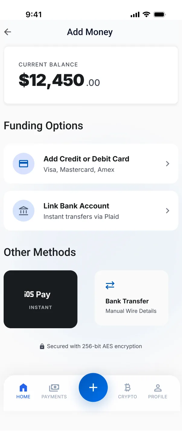 Add money funding options