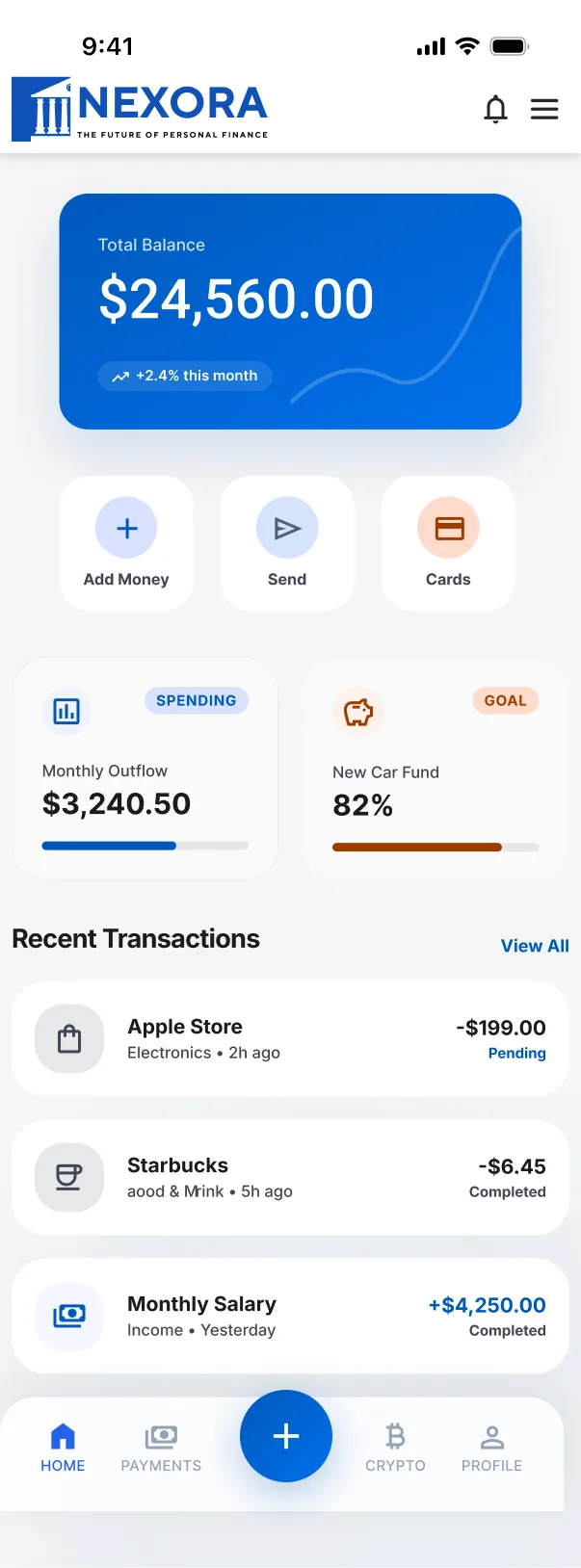 NEXORA home dashboard