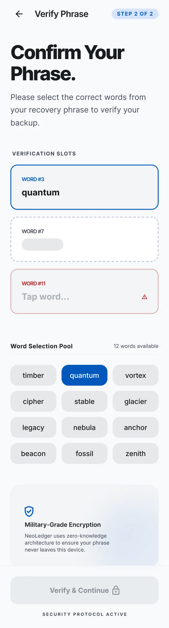 Confirm your phrase