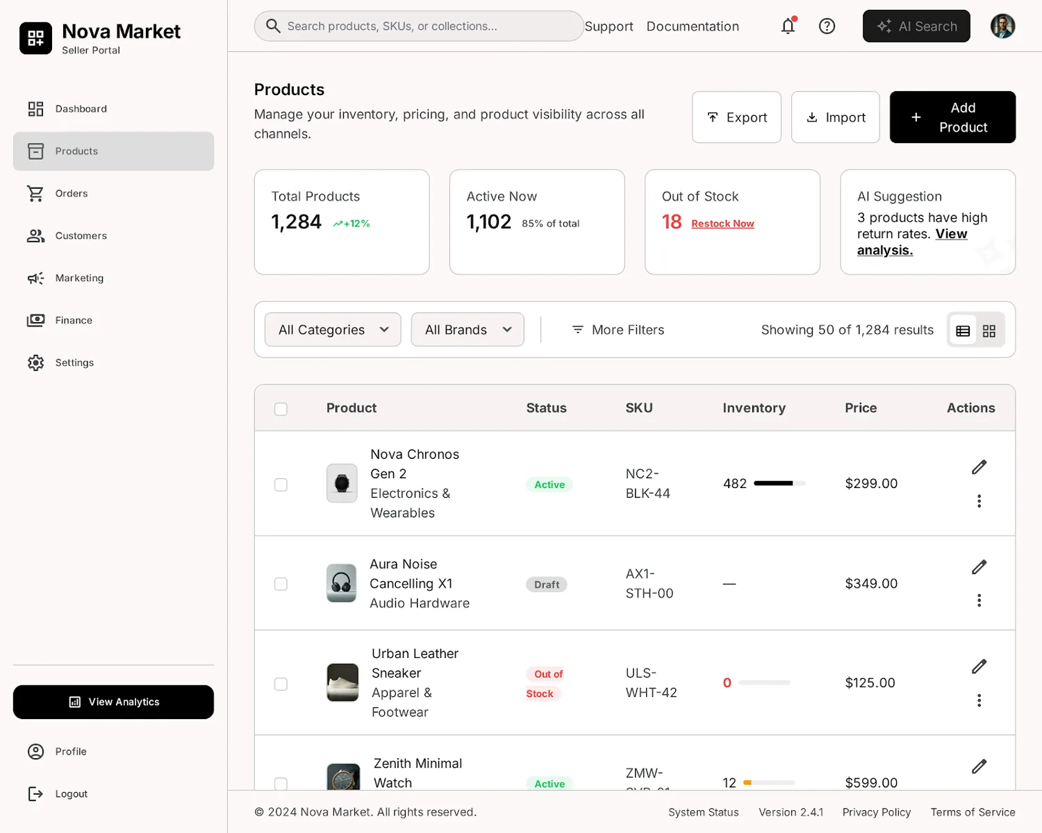 Nova Market — pricing portal screen