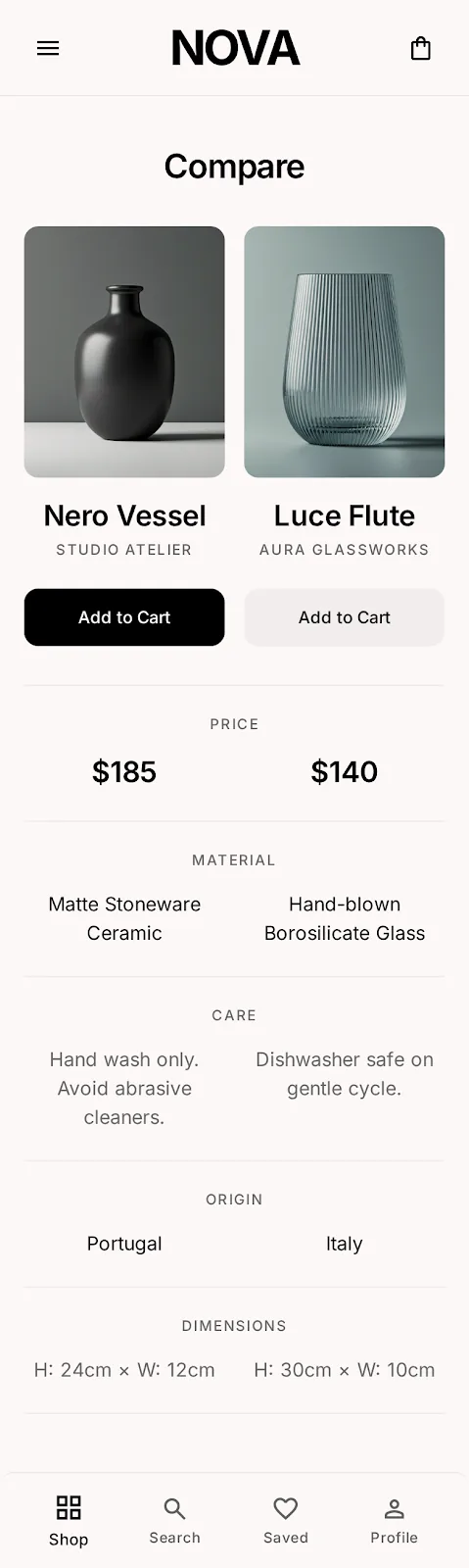 Nova Market — compare products app screen