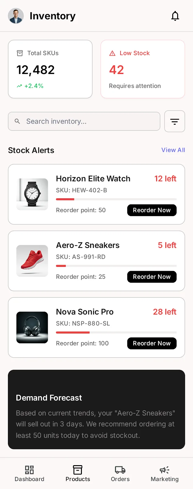 Nova Market — inventory management app screen
