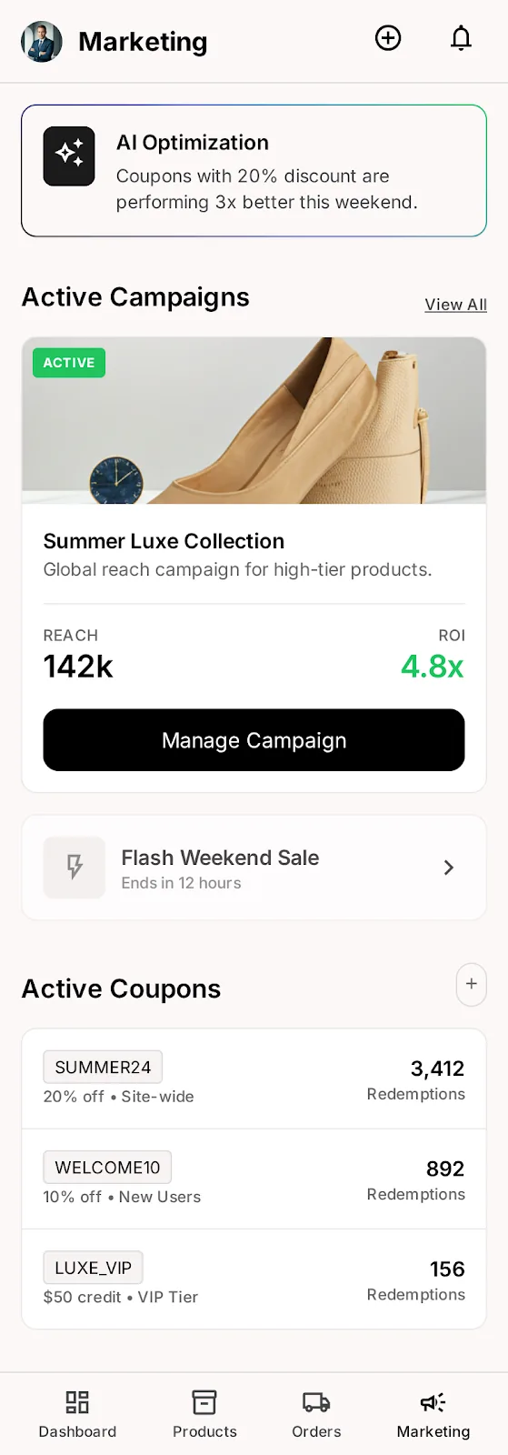 Nova Market — marketing campaigns app screen