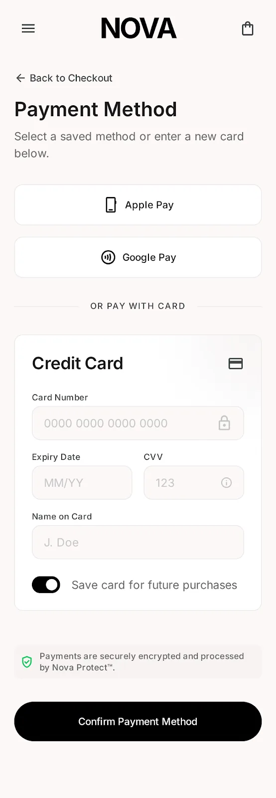Nova Market — payment app screen