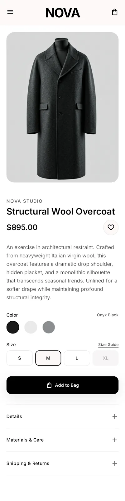 Nova Market — product detail app screen