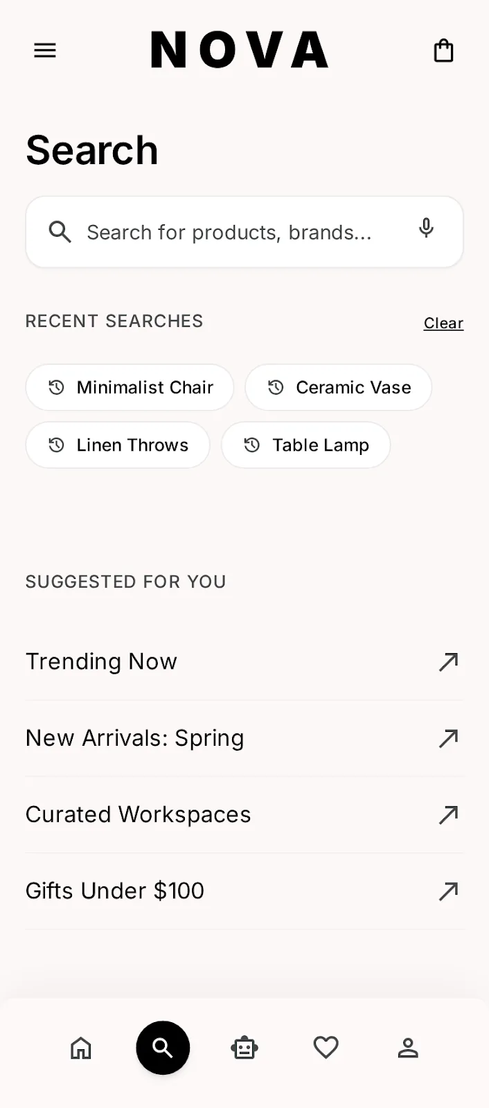 Nova Market — search app screen