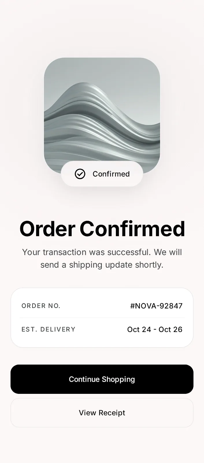 Nova Market — success app screen