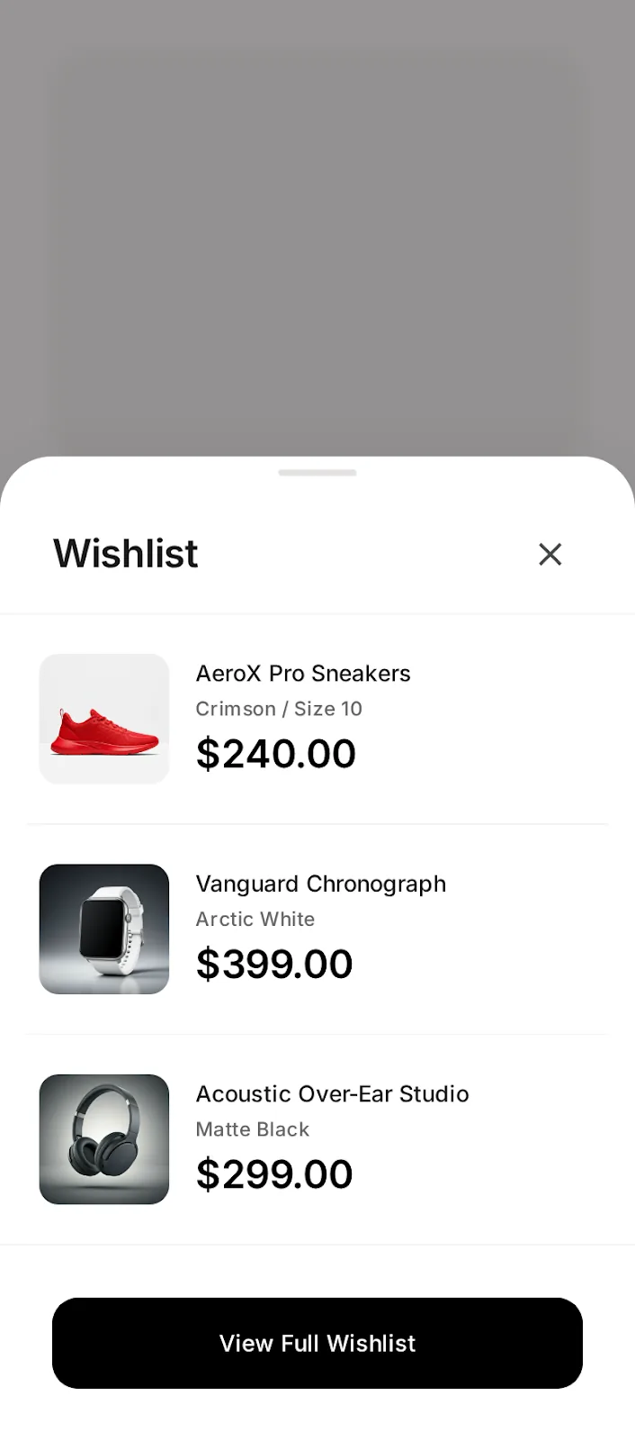 Nova Market — wishlist preview app screen