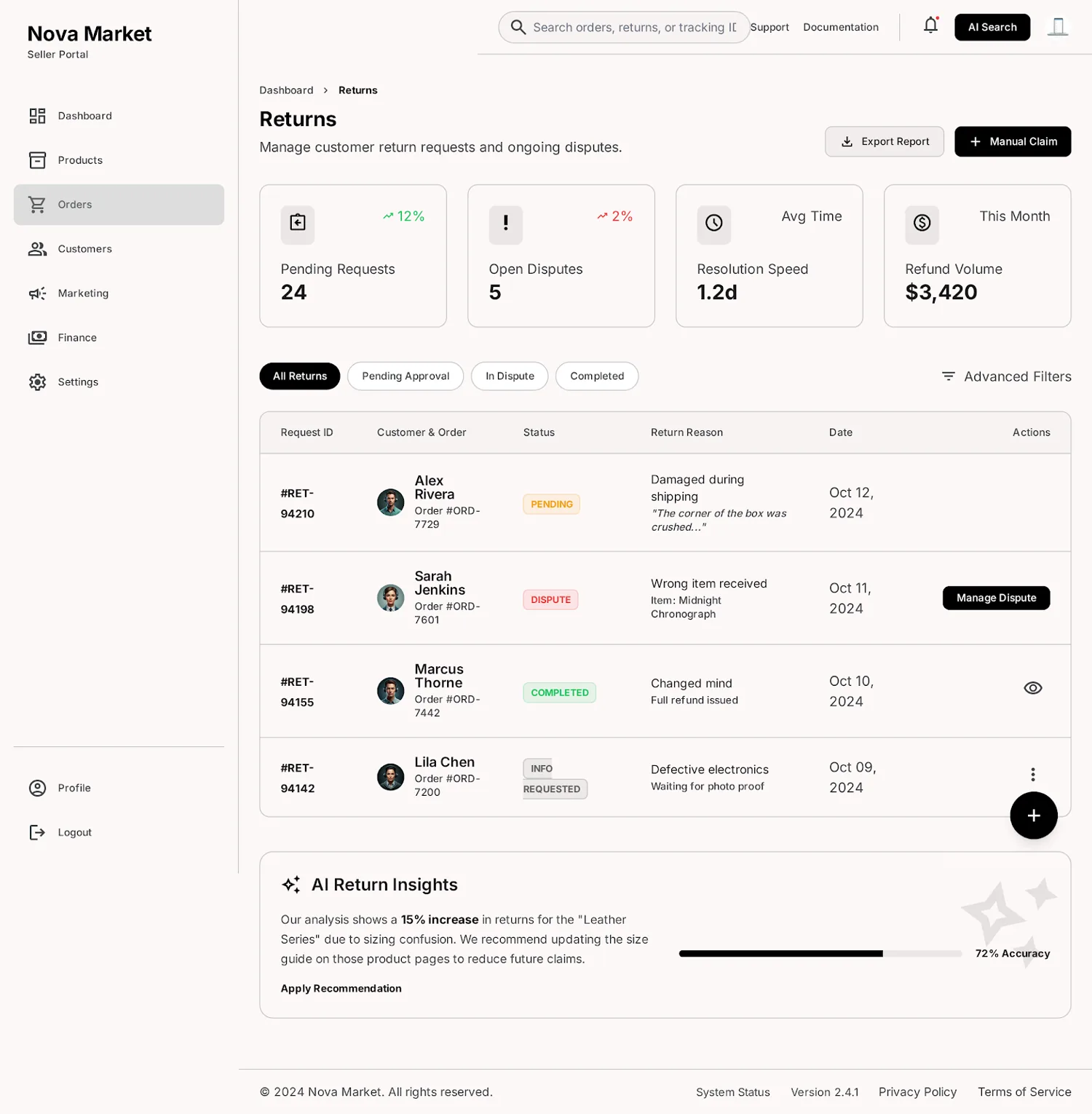 Nova Market — ai assistant web screen